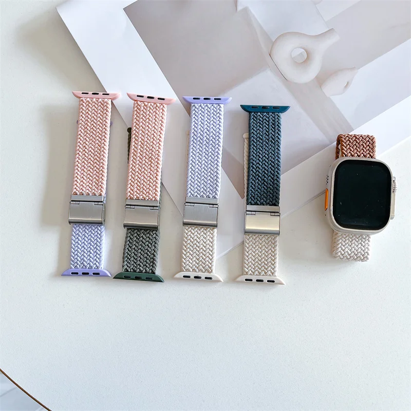 Personality Splice type Double knot nylon For Apple Watch Band 38 40 41 42 44 45 49 mm Fashion for iWatch 9 8 7 SE 6 5 4 Ultra 2