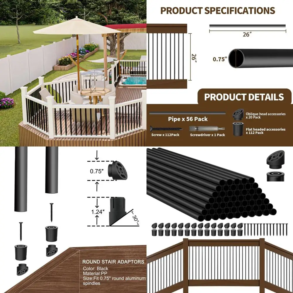 

26 Black Round Deck Balusters, 56-Pack, Commercial Quality