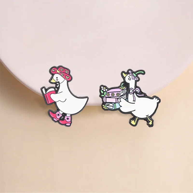 Cute Floral Book Goose Enamel Pins Western Cowboy Boots Cowboy Hat Goose Reading Book Brooches Lapel Badge Bookish Jewelry Gifts