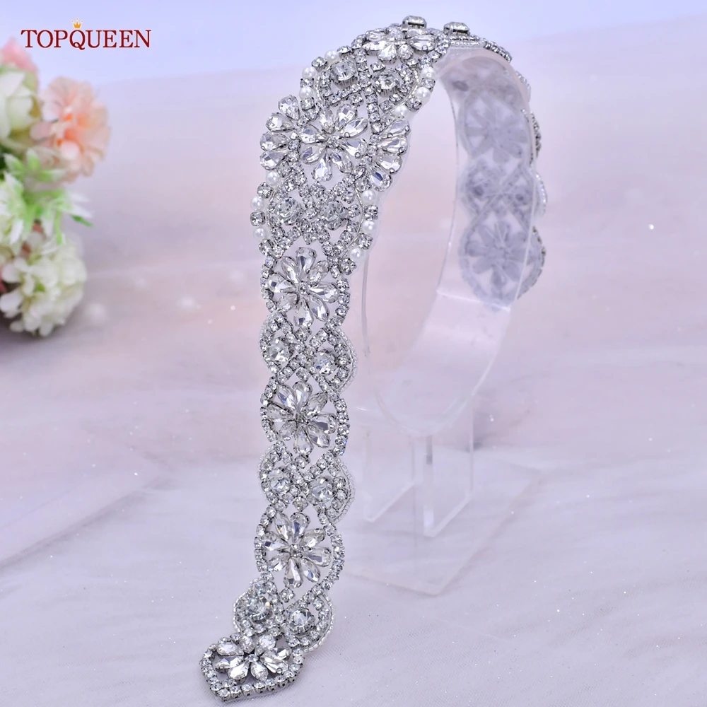 TOPQUEEN S161B Luxus DIY Strass Applique Handgemachte Braut Frauen Gürtel Nähen Auf Schneidet Kleid Taschen Kleidung Zubehör Dekoration