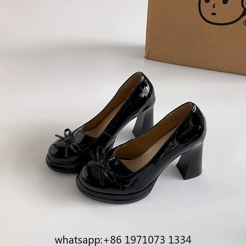 New Platform Thick Heel Women Mary Jane Shoes Fashion Butterfly-knot Slip On Shoes Ladies Outdoor Dress Pumps