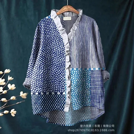 Femmes chemises décontracté surchemise géométrique hauts à manches longues Blouses chemise régulière haut bureau dame basique élégant 2025 printemps automne