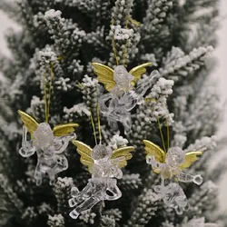 4Pcs Glass Angel Ornaments for Christmas Tree Clear Angel Glass Ornaments Mini Angels Hanging Pendants for Xmas New Year Party