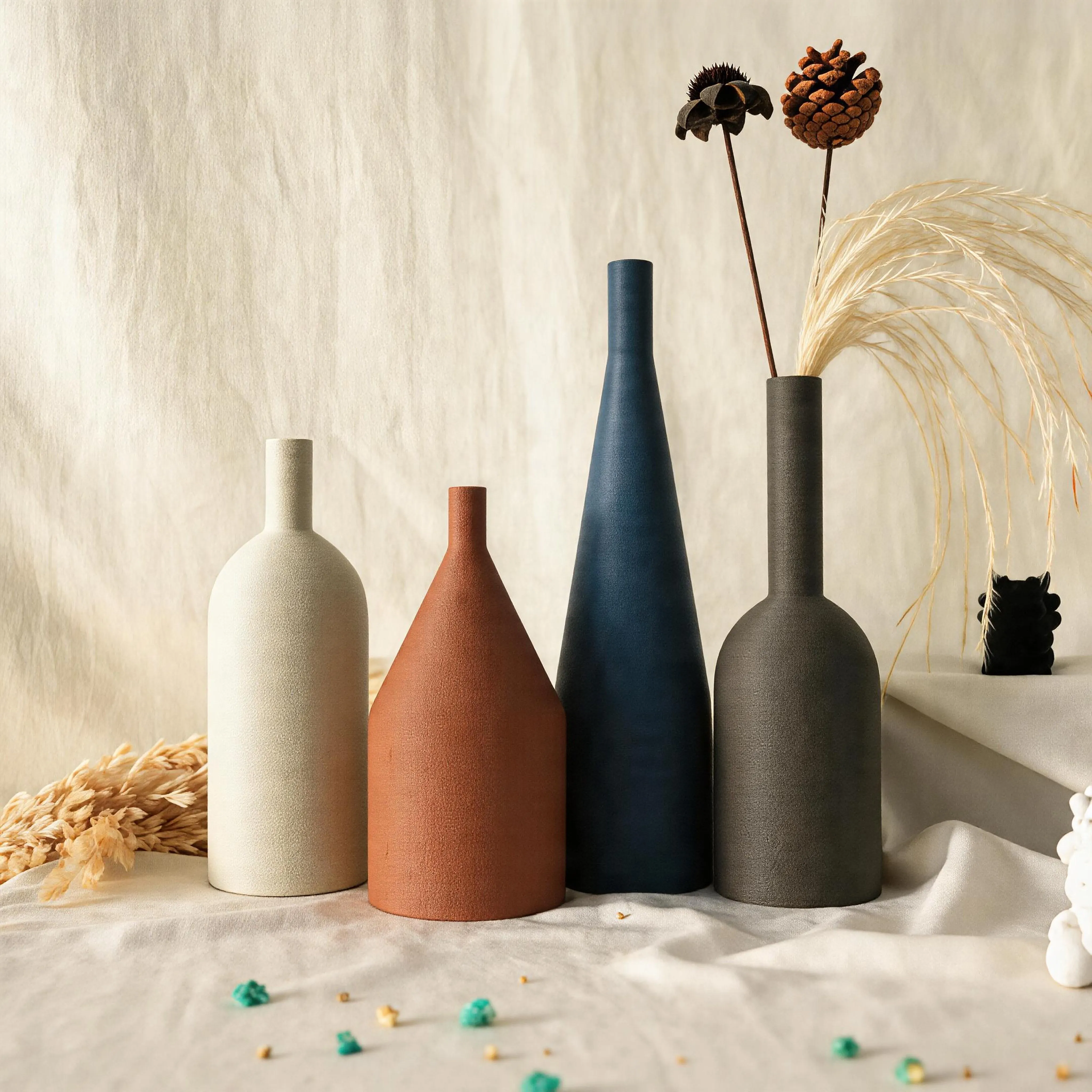 4Pack Long Neck Vase 2 Series Pastel & Earth Tone Eco PLA Nordic Minimal Vase for Bedroom Coffee Table Wedding Centerpiece Dry F
