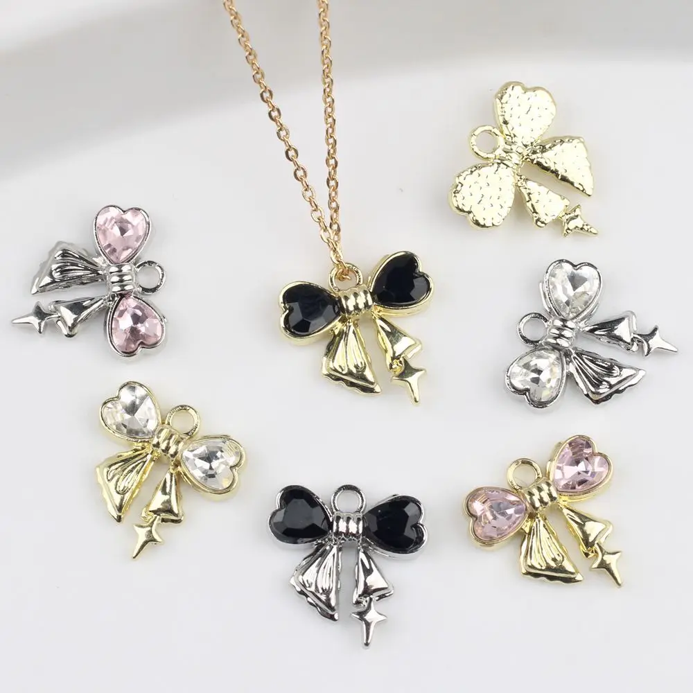 

10Pcs/lot Simple Alloy Zircon Bow Pendant DIY Bracelet Necklace Earrings Jewelry Accessories