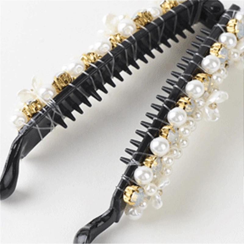 Korean Chic Pearl Flower Banana Hair Clips Ponytail Buckle with Rhinestone Elegant Accessories for Women Barette Cheveux Femme