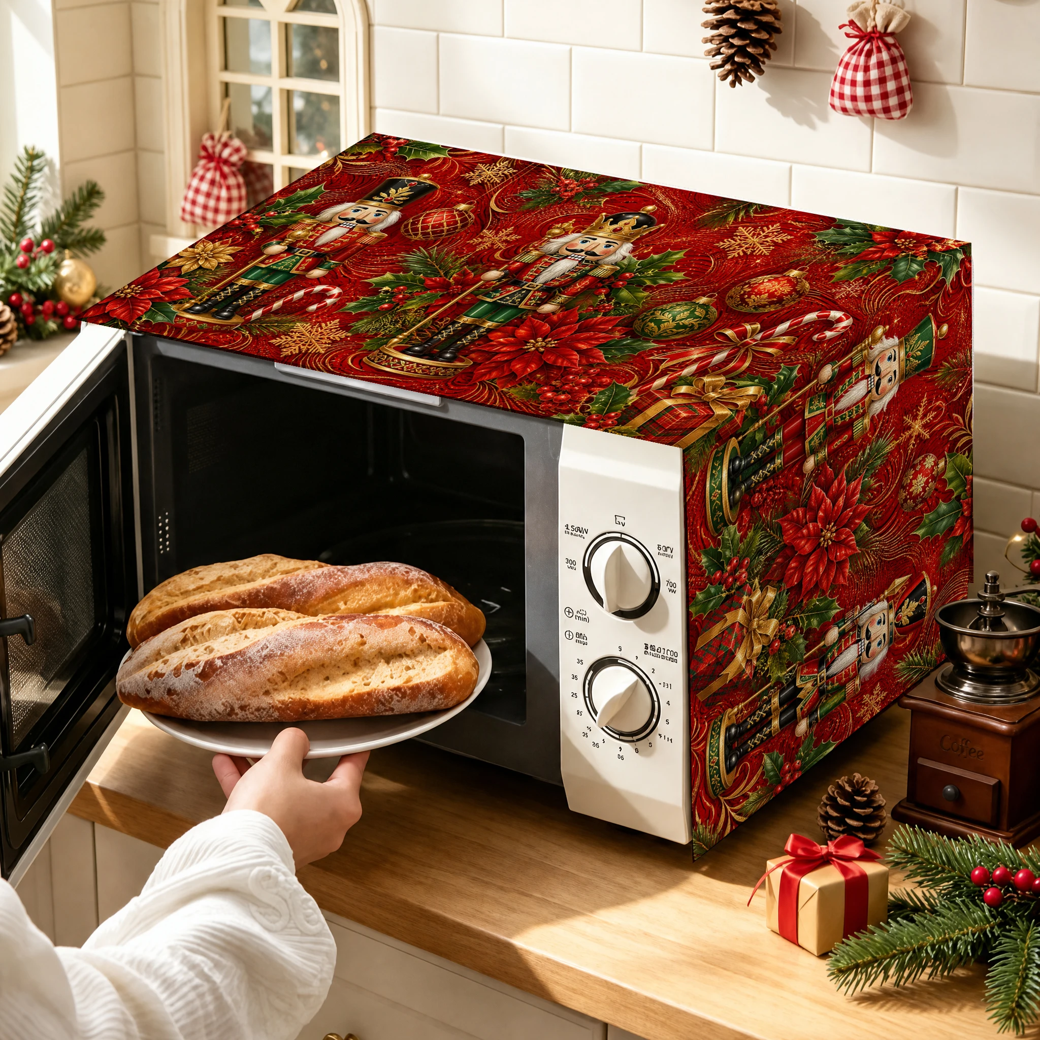 1pc Christmas Microwave Oven Cover, Festive Holiday Kitchen Protector Dust Cover for Microwave