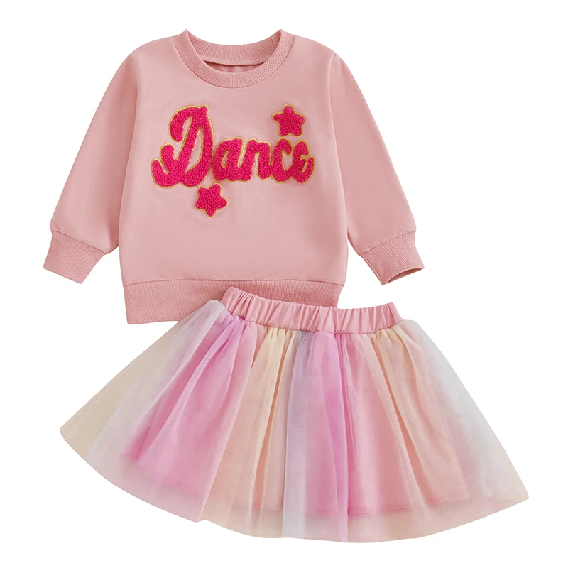 Infant Girls 2-Piece Autumn Ensemble with Star Detail Sweatshirt and Tulle Skirt - Adorable Baby Clothing Set for Fall