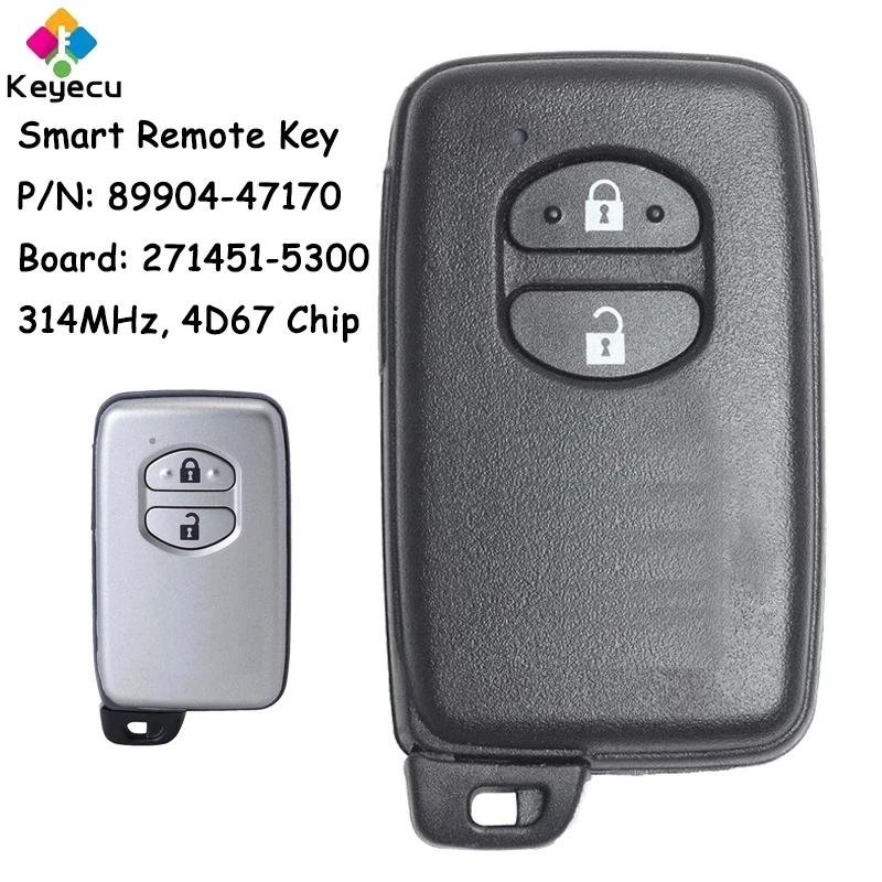 

KEYECU Smart Remote Car Key With 2 Buttons 314MHz 4D67 Chip for Toyota Prius Aqua Corolla Axio Vitz Fob Board ID: 271451-5300