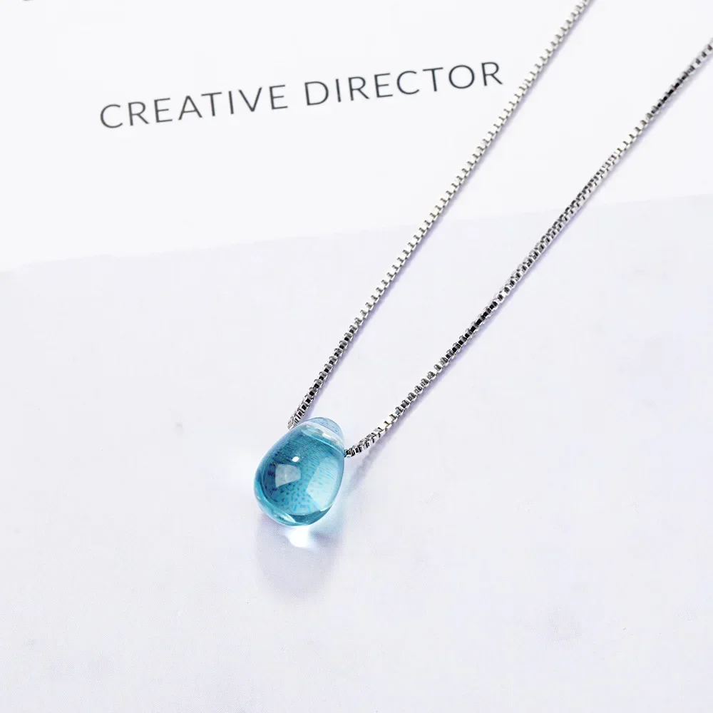S925 Sterling Silver Women\'s Sapphire Box Chain Pendant Necklace (40cm + 3.5cm) Luxury Jewelry