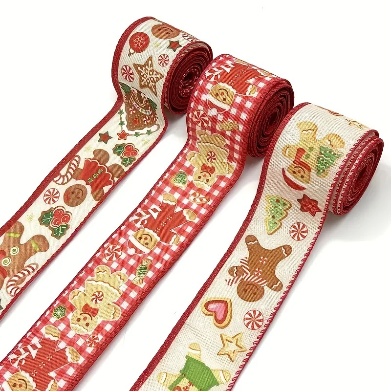 5 Yards Christmas Gingerbread Man Burlap Fabric Wired Ribbon with Small Doll,Christmas Tree Stars for Xmas Bows Party Decor