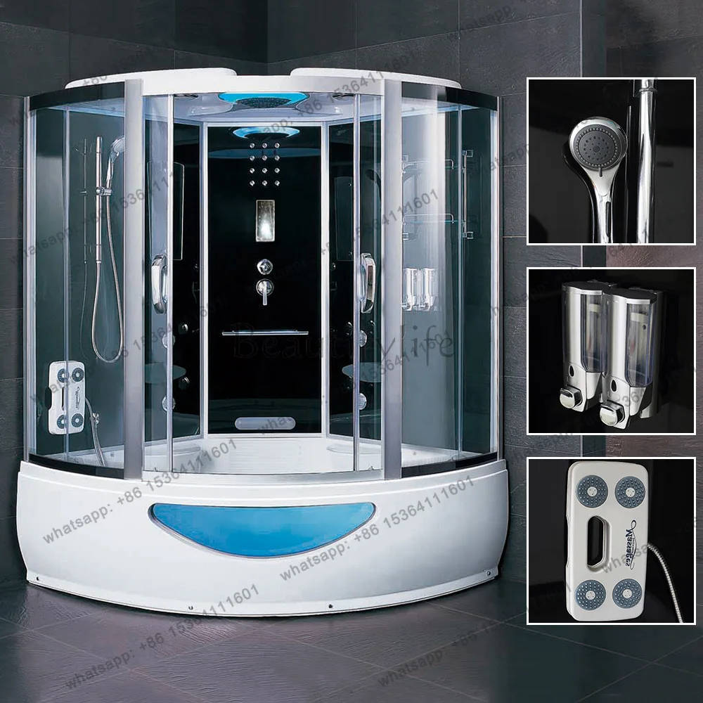 yj9 Luxury Bathroom Black Sector Sliding Type Steam Shower Cabin Room with whirlpool Bathtub