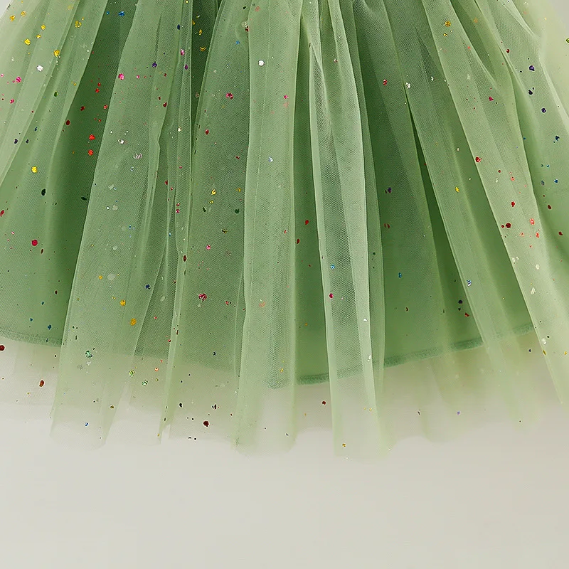 DE PEACH Summer Spring Baby Girls Tulle tutu Skirt Dot Printing Green Toddler Children Short Skirt Kids Princess Party Skirts