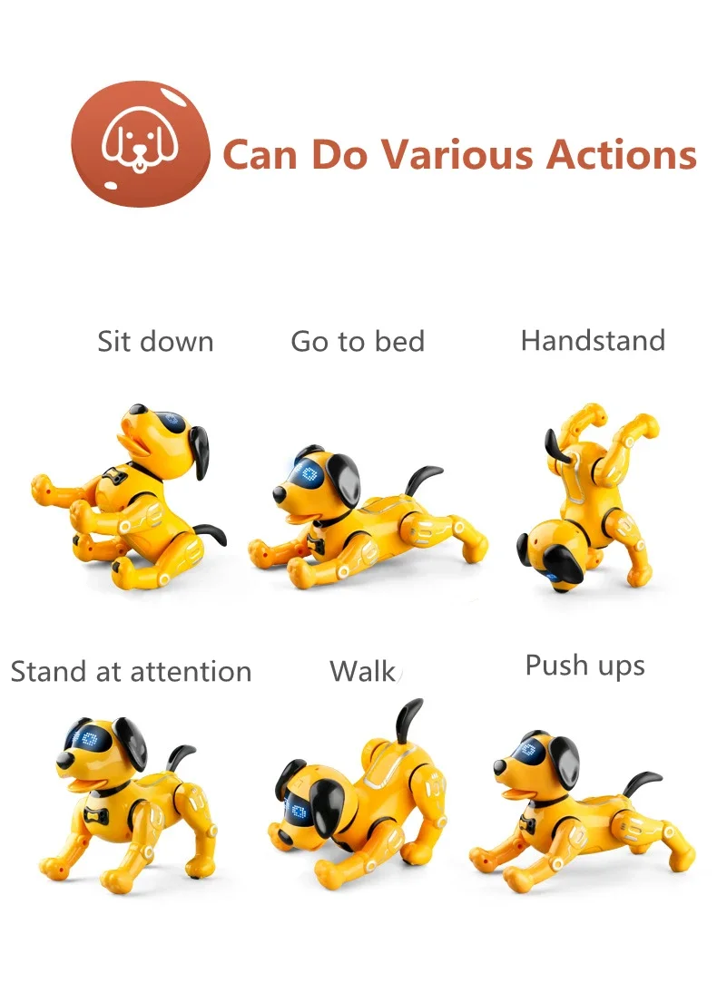 Robô elétrico rc para cães, toque e controle remoto 2.4g, programa de canto para dança de cachorro, sono como o bebê, osso rolante vs caminhada, brinquedo de dinossauro