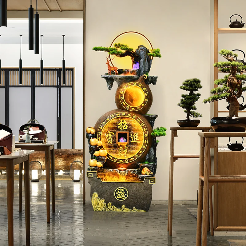 Chinese-style round resin water feature fountain, indoor and outdoor wealth generator, office floor, garden decoration