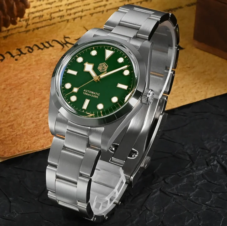 San Martin Men Automatic Watch Pilot 37mm Mechanical Wristwatch Sapphire Mirror 10Bar Waterproof Luminous PT5000 Snowflake Hands