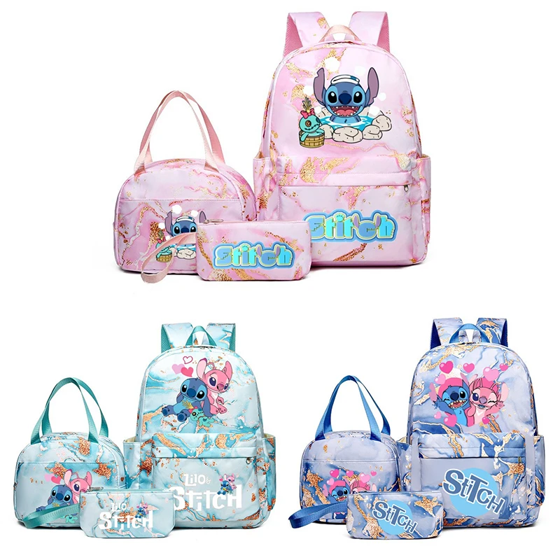 3Pcs Lilo & Stitch Anime Print Backpack Set, With Tote and Pouch, Large Capacity Lightweight And Breathable Outdoor Knapsack