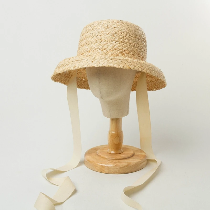 Handwoven Kids Straw  Cap Girl Floppy Hat Wide Brim Fishing Cap Vacation Hat Dropshipping