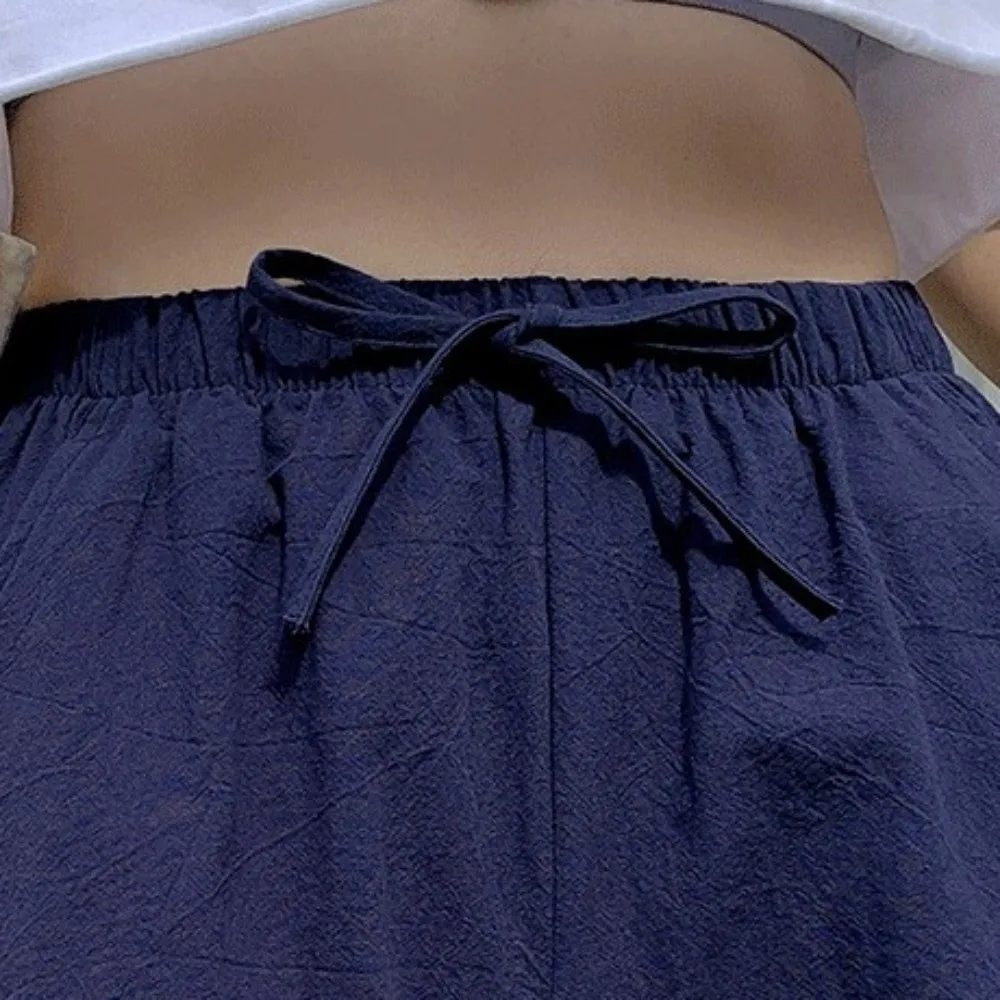 Breathable High Waist Cotton Linen Shorts Wide Leg Loose Women Shorts a-Line Workout Shorts Women