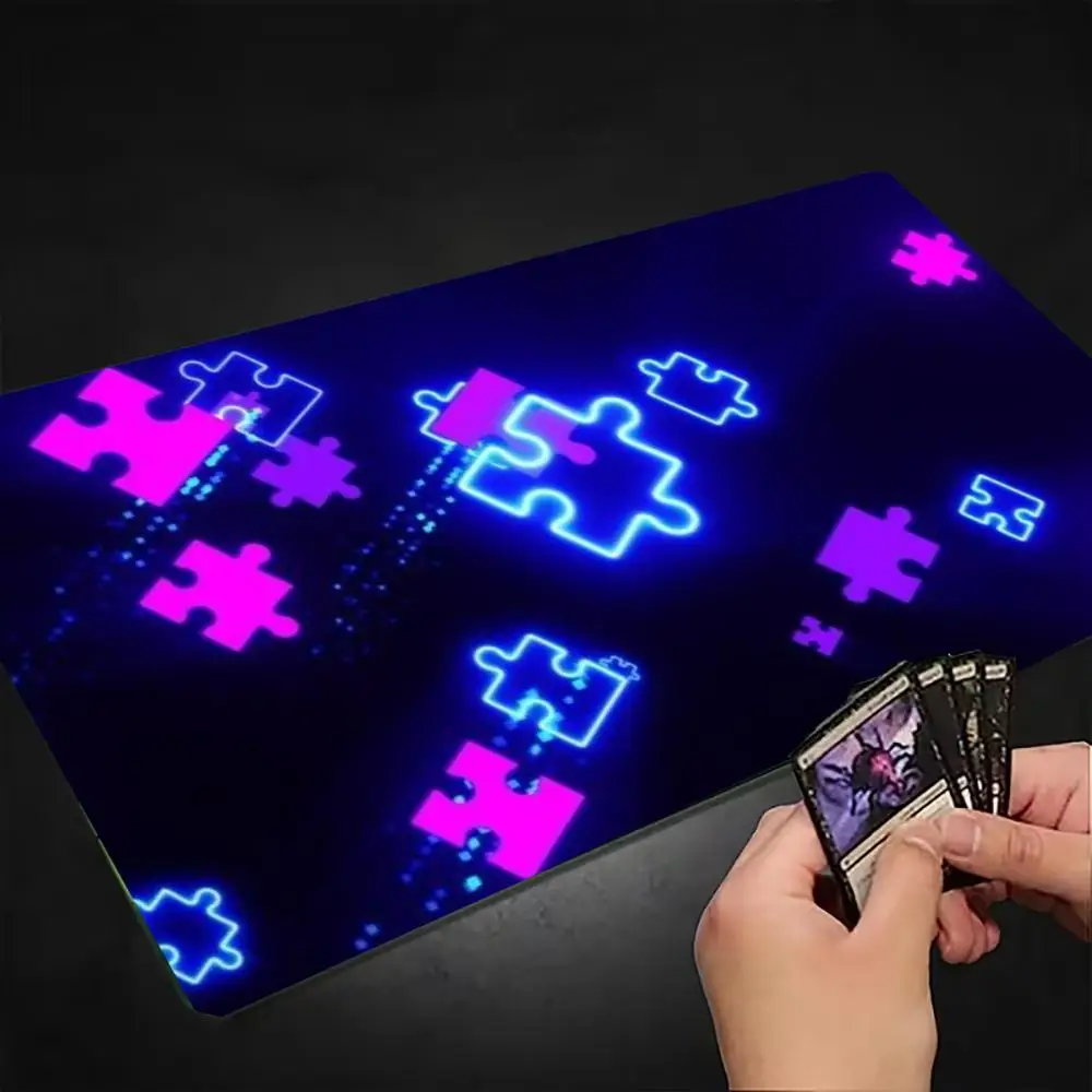 Large Neon Crown Pattern Mouse Pad, Glowing Puzzle Elements Desk Mat,  Extended Playmat for Card Game Gaming Office Table Decor