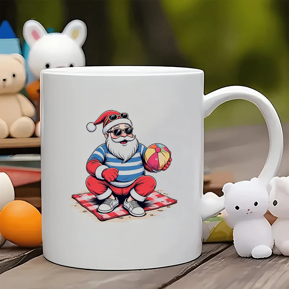 

11oz cartoon Santa Claus summer mug + beach Santa T-shirt mug Family office children's gift