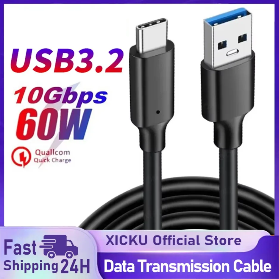 

USB3.2 10Gbps Type C Cable USB A to Type-C 3.2 Gen2 Cable Data Transfer USB C SSD Hard Disk Cable 3A PD 60W QC 3.0 Fast Charging