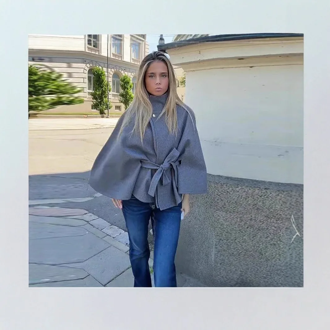 

Новое элегантное шерстяное женское однобортное пальто с воротником-стойкой на шнуровке, осень-зима 2021, новый стиль