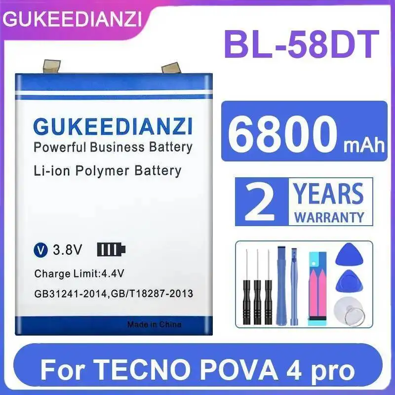 

For Tecno Pova 4 Pro Mobile Phone Battery Safe BL-58DT Lightweight 6800mAh