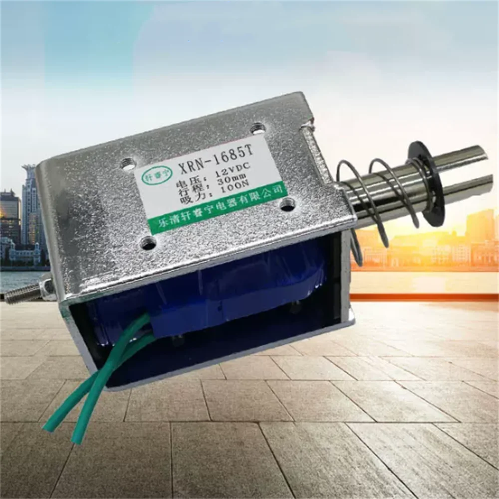actuador-solenoide-electromagnetico-de-tipo-marco-xrn-1685t-fuerza-de-retencion-de-100n-carrera-de-30mm-funcionamiento-intermitente-dc-12v-24v