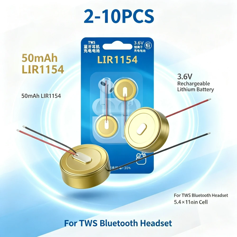 2-10 Stück 50mAh LIR1154 Wiederaufladbare 3,6V Lithium-Batterie lir1154 für TWS Bluetooth-Headset 5,4*11mm