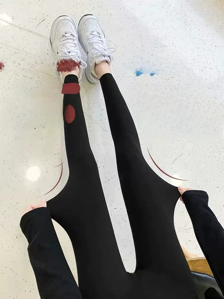 High-Waisted Fce Lined Yoga Pants Women's Bot a Tightening Abdomen Control ark Skin Leggings for Autumn Winter