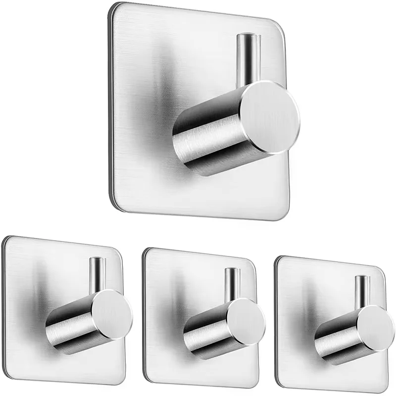 

4PCS Bathroom hooks for kitchen Door Wall Hanger Wall Hooks Hanger Self Adhesive Robe Towel Hook 304 Stainless Steel