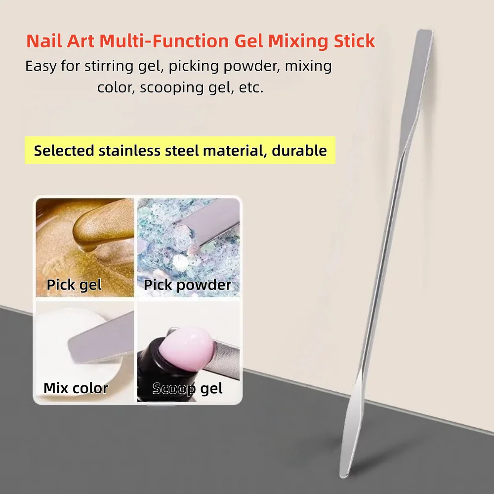 1Pcs Double-Ended Stainless Steel Nail Mixing Tool – Nail Art Color Mixing Stick for Gel Stirring, Powder Picking & Drawing