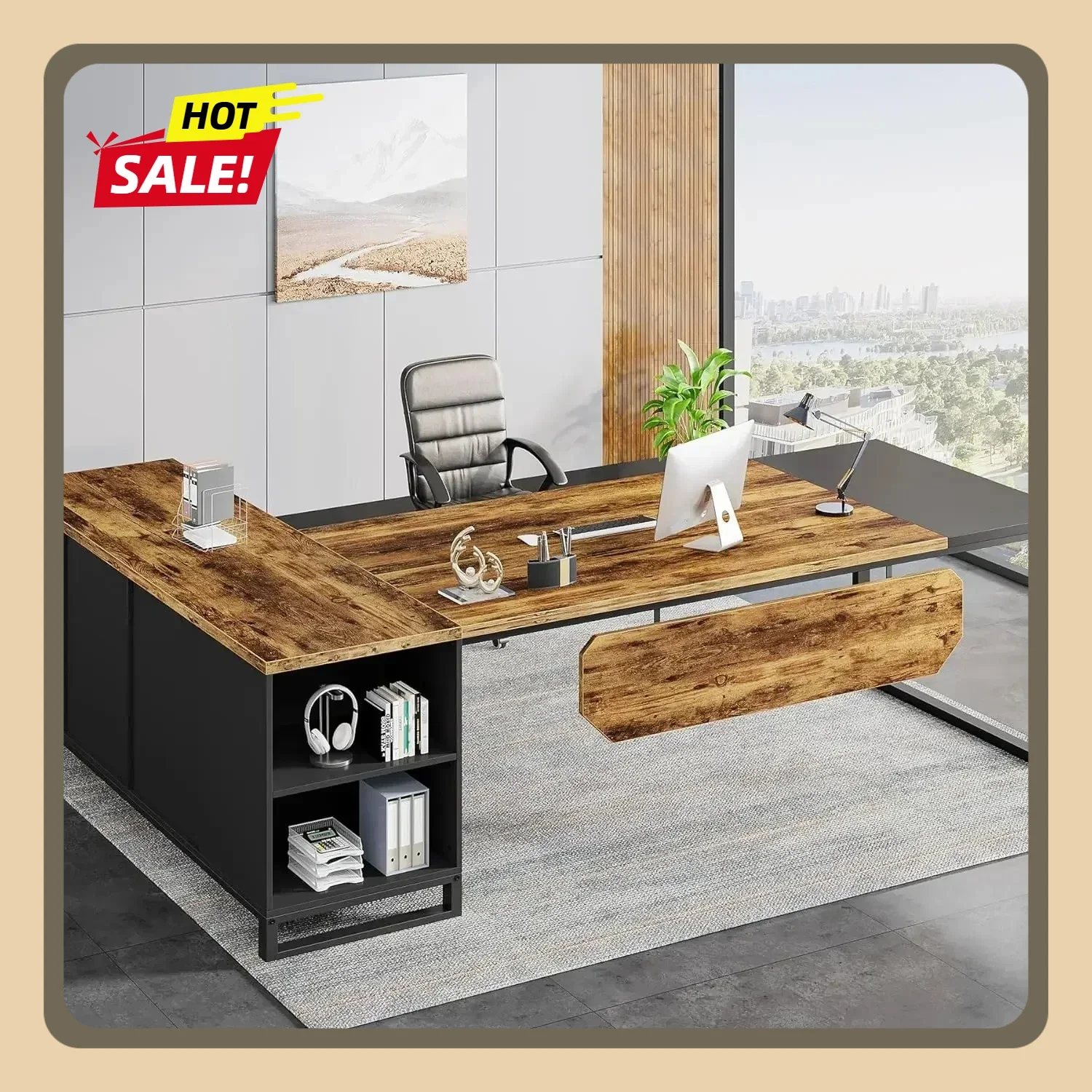 

Бестселлер: Офисный стол 70,8 дюйма, современный L-образный компьютерный стол с полками для хранения и тумбой, для домашнего офиса, 55 дюймов F