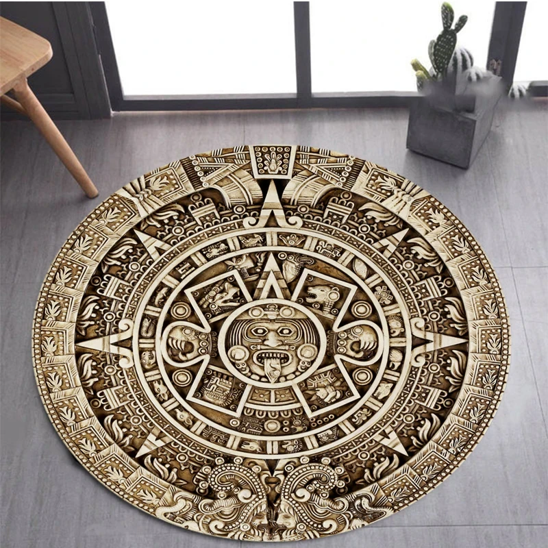 

Ancient Aztec Calendar Mayan Printed Round Carpet Home Living Room and Bedroom Decoration Floor Mat Chair Area Rug Yoga Mat