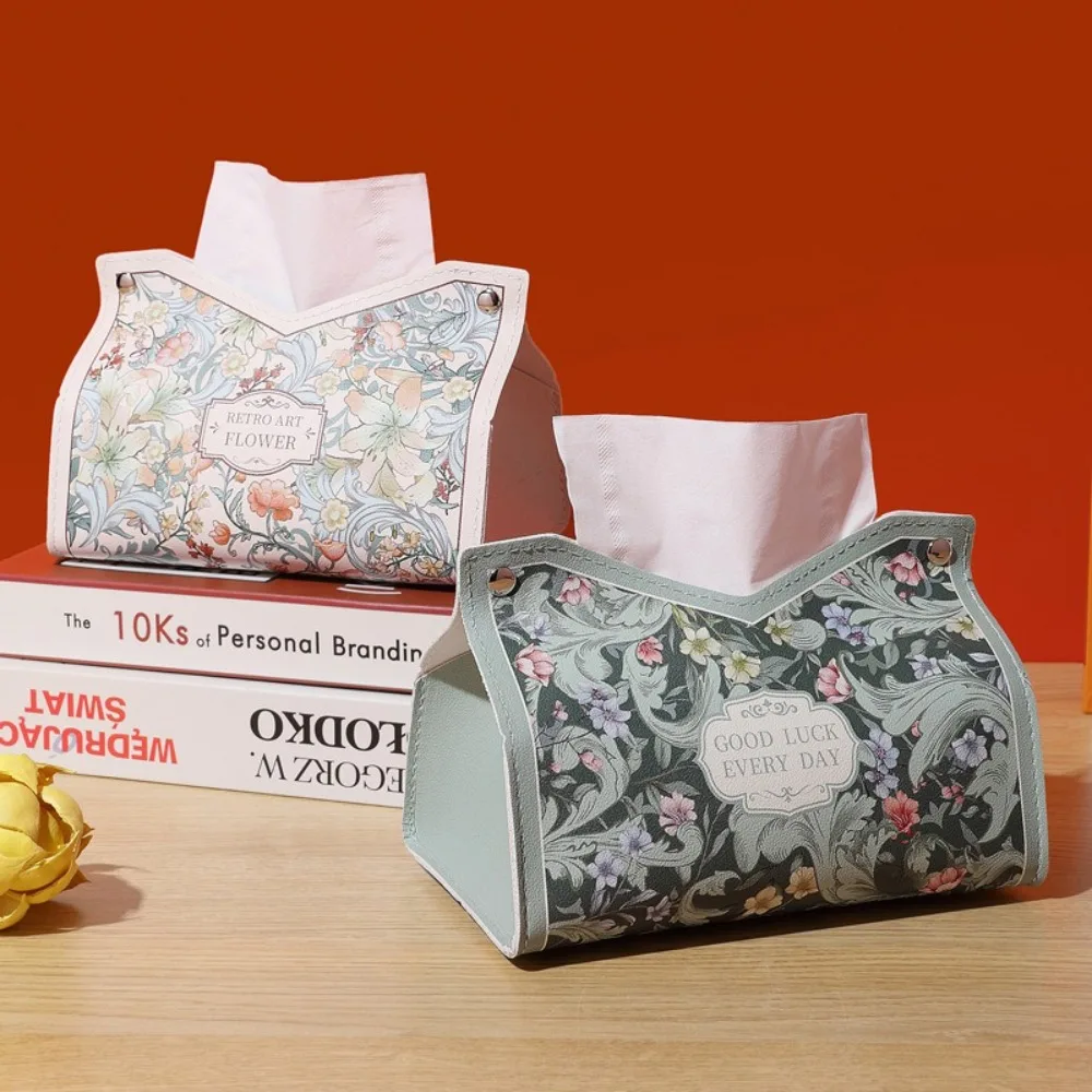 Fashion Leather Tissue Box Multi-functional Car Interior Tissue Storage Box Pull-down Pocket Paper Holder