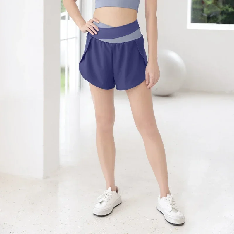 Simple Shorts Women's Home Yoga Beach Vacation Pants Casual Training Fitness Shorts With Pocket Anti-exposure Fake Two-piece