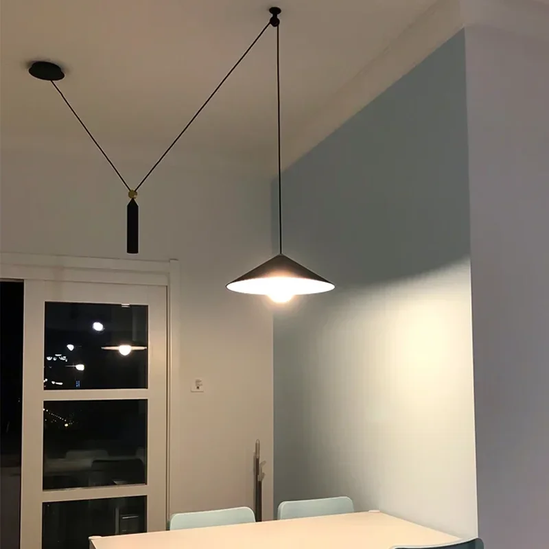 Nordic Liftable Pendant Lamp Minimalist Led Cone Lamp Restaurant Suspension Lamp Kitchen Personality Removable Led Dining Lamp