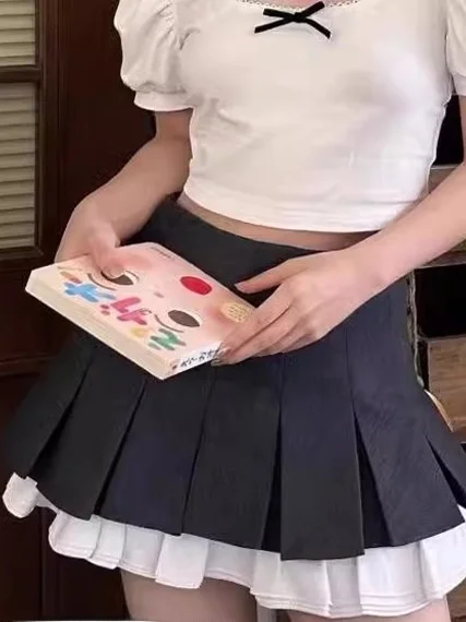 High Waist A-Line Pleated Skirt Women's Summer 2026 New Style Slimming Short Size Anti-Light Pure Desire Splicing Skirt