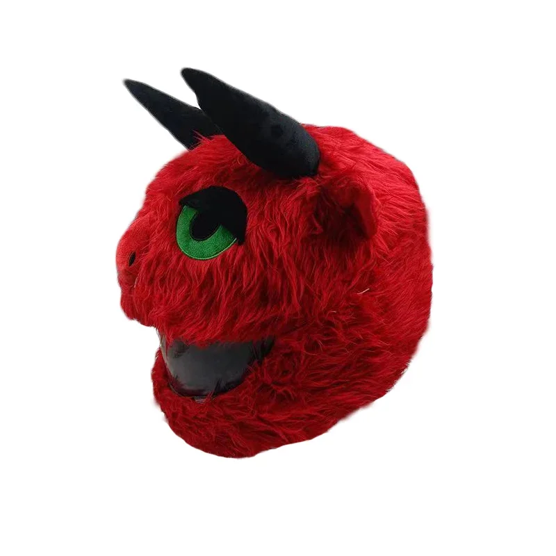 1 Pc Red Satan Motorcycle Helmet Cover Devil Helmet Riding Protective Cover Cartoon Plush Helmet Cap Stitching Head Cover decor