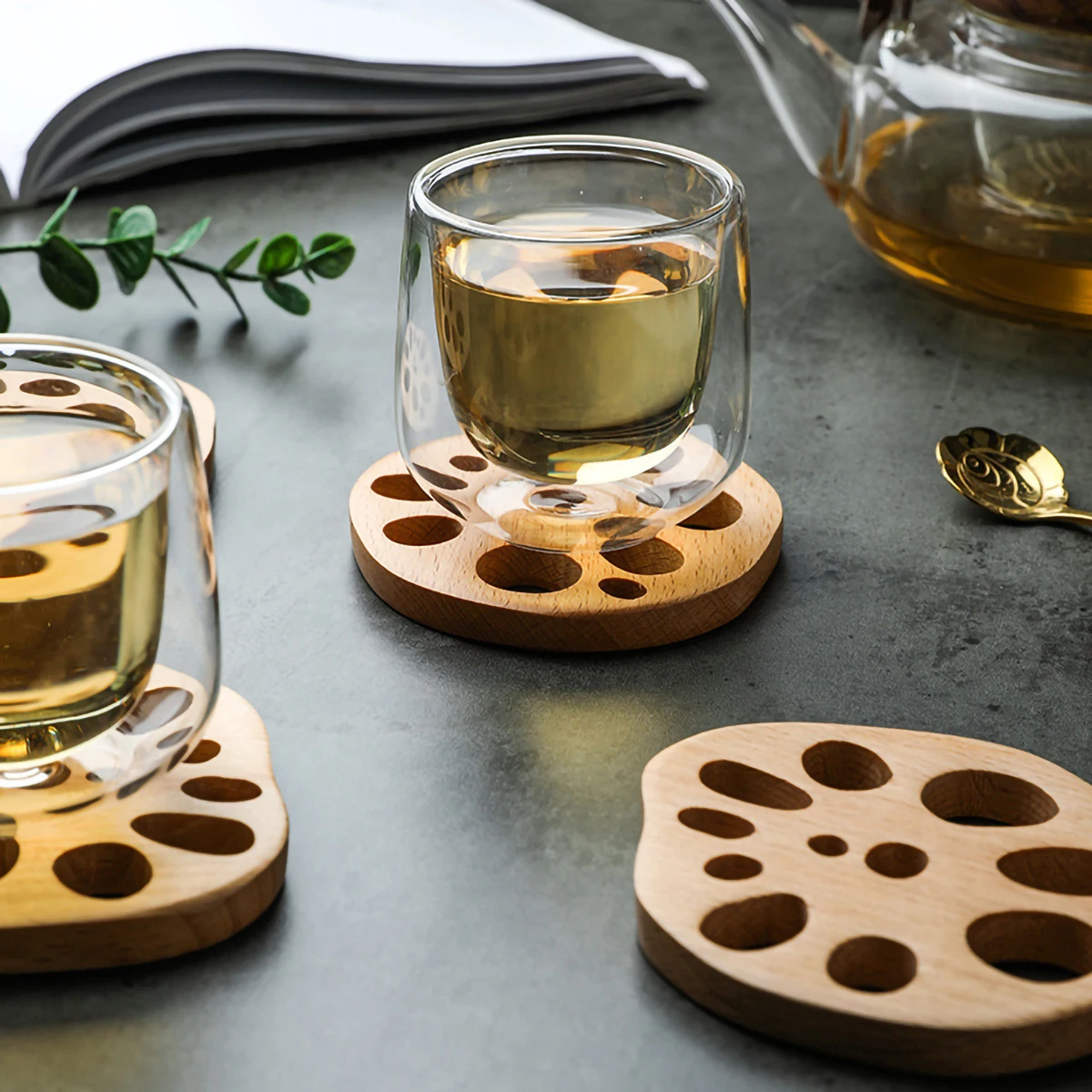 1pc-Wooden coasters, insulation mats, bamboo heat-resistant coasters, room decorations, kitchen supplies