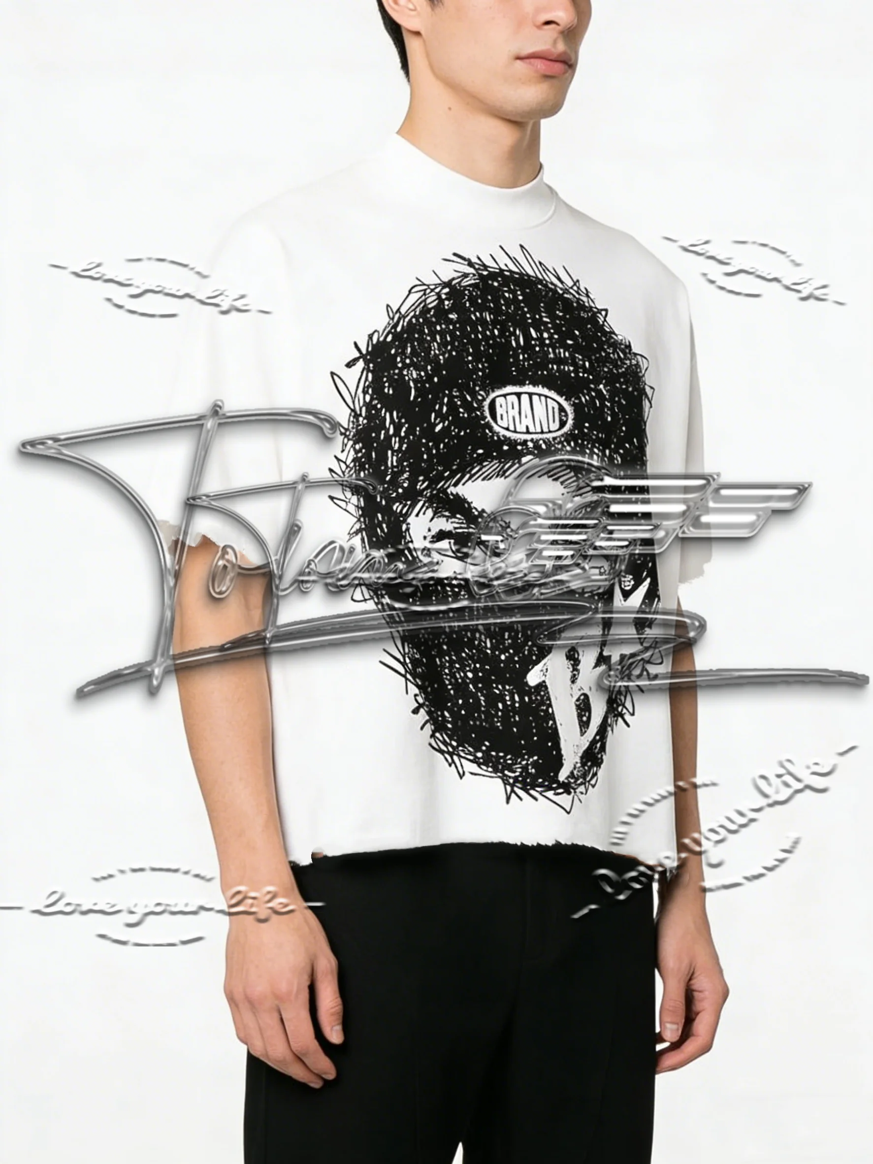 

25/26 Men's Patterned T-shirt: Vintage portrait print, soft fabric, short-sleeved summer streetwear T-shirt.