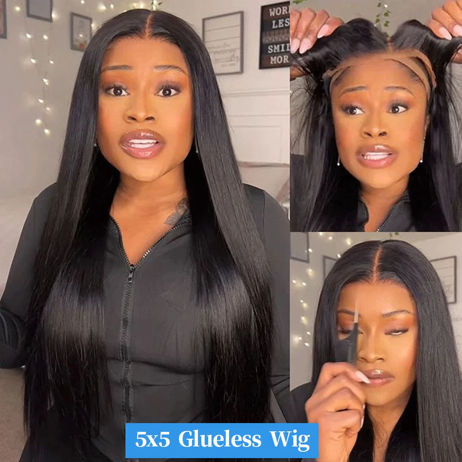 Bone Straight 5x5 HD Transparent Lace Frontal Wigs 5x5 Glueless 36 Inch Lace Front Straight Human Hair Brazilian Closure Wear Go