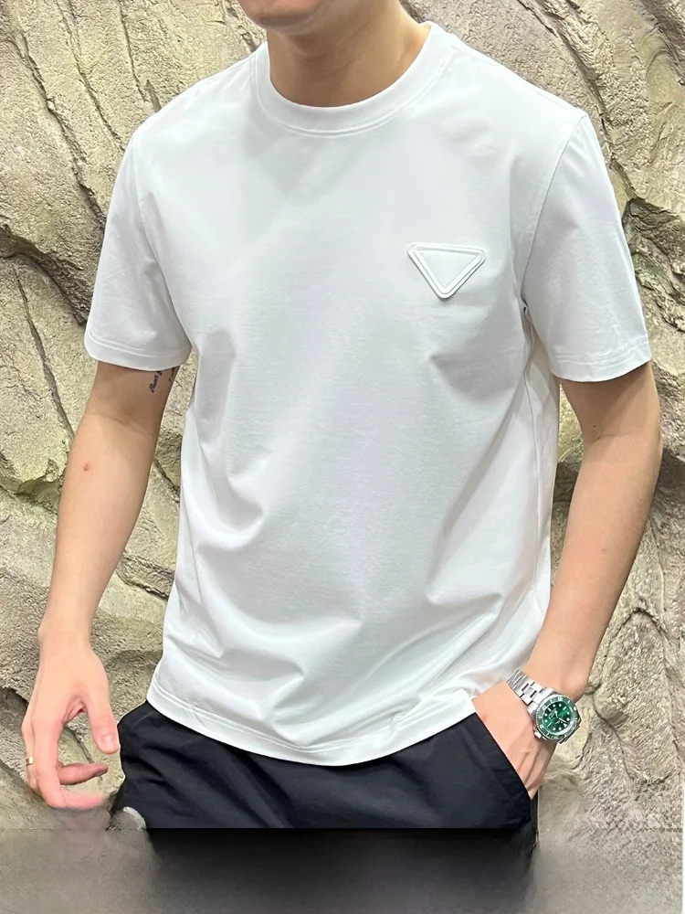 

Luxury 3D Emed Design Giza45 Long Staple Cotton Summer High-end Men's ort Sve T-irt Stand Fit Youth Faion Dai...