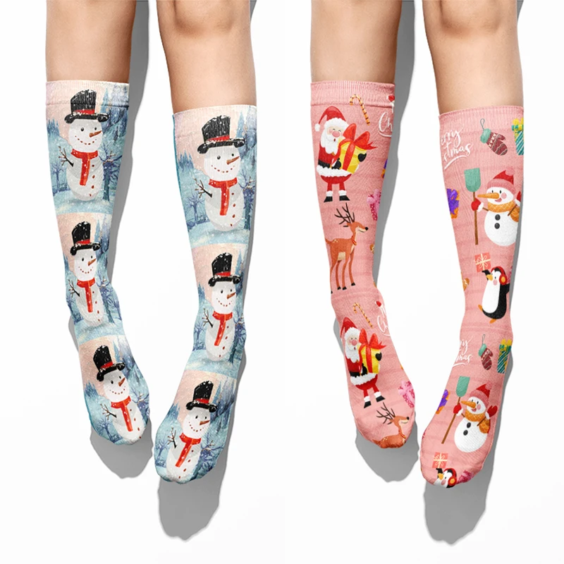 New Christmas Creative Medium Socks Female Snowman Print Personality Fashion Long Socks Harajuku Kawaii Happy Socks For Unisex