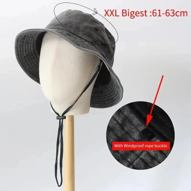 2024 Big Head Plus Size Bucket Hat for Men Pure Cotton Panama Fisherman Hat Korean Man Women 59cm 60cm 62cm 63cm Sun Hat