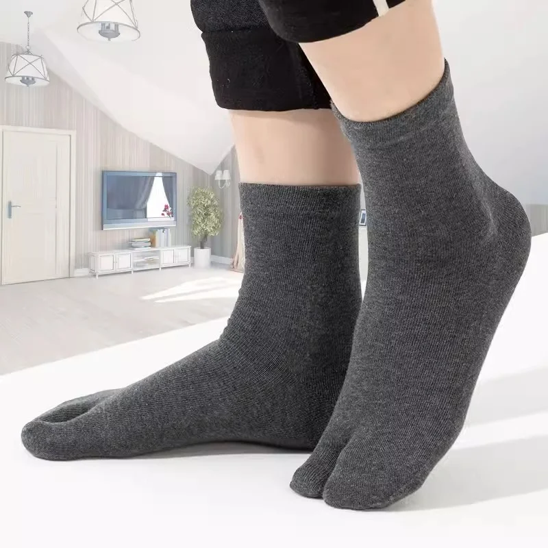 Split Fingered Special Two Toed Cotton Socks Four Season Wooden Clogs Two Fingers In The Middle Tube Solifd Color Socks