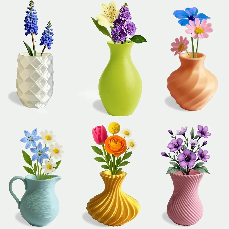 

6 упаковок мини-вазовых магнитов с 3 принтом для холодильника, небьющиеся безопасные вазы для бутонов, магнитные цветочные горшки для воды для кухонного шкафчика или