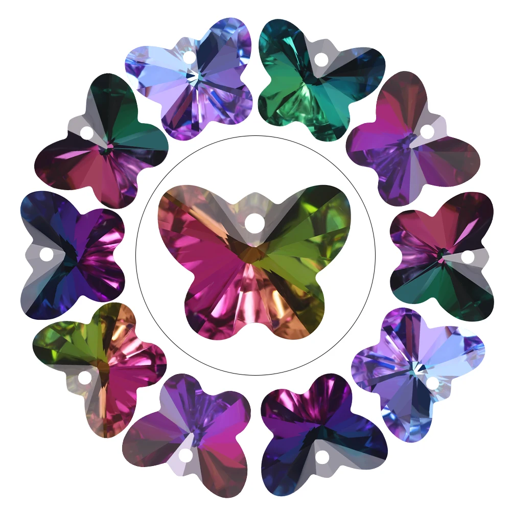 14mm 18mm Butterfly Pendant Gems Beads Glass Charms Crystal for Fashion Women DIY Jewelery Making Earring Necklace Accessories