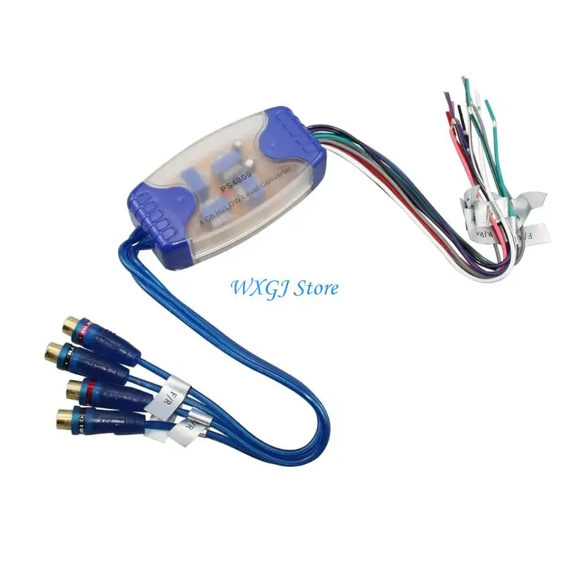 37JE 4 Channel Speaker Converter, 12V Car Line Output Adapter with Attached Wire Leads for Amplifier and Subwoofer Connection